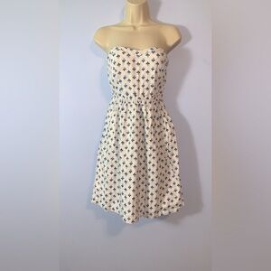 Old navy vintage Y2K Strapless White Blue Floral mini Dress silver pin stripe 2